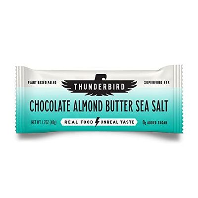Thunderbird Bars Energy Snack, Gluten-Free with Protein, Healthy Real Food, Vegan Paleo Non-GMO, No Added Sugar, Chocolate Almond Butter Sea Salt Flavor (6 Count, 1.7 oz. Bars)