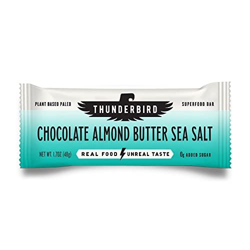 Thunderbird Bars Energy Snack, Gluten-Free with Protein, Healthy Real Food, Vegan Paleo Non-GMO, No Added Sugar, Chocolate Almond Butter Sea Salt Flavor (6 Count, 1.7 oz. Bars)
