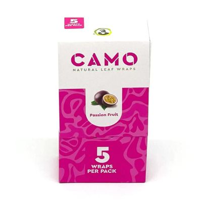 Afghan Natural Leaf Wraps Camo Various Flavors - 125 (25 x 5) Leaf Wraps per Box - (Passion Fruit) with an Official Camo Cones Sticker