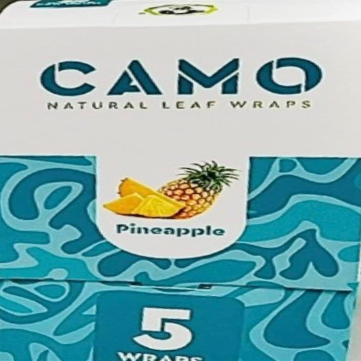 Afghan Natural Leaf Wraps Camo Various Flavors - 125 (25 x 5) Leaf Wraps per Box - (Pineapple) With an Official Camo Cone Sticker