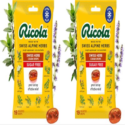 Ricola Sugar Free Swiss Herb Cough Drops, Original, 19 Count (Pack of 2)