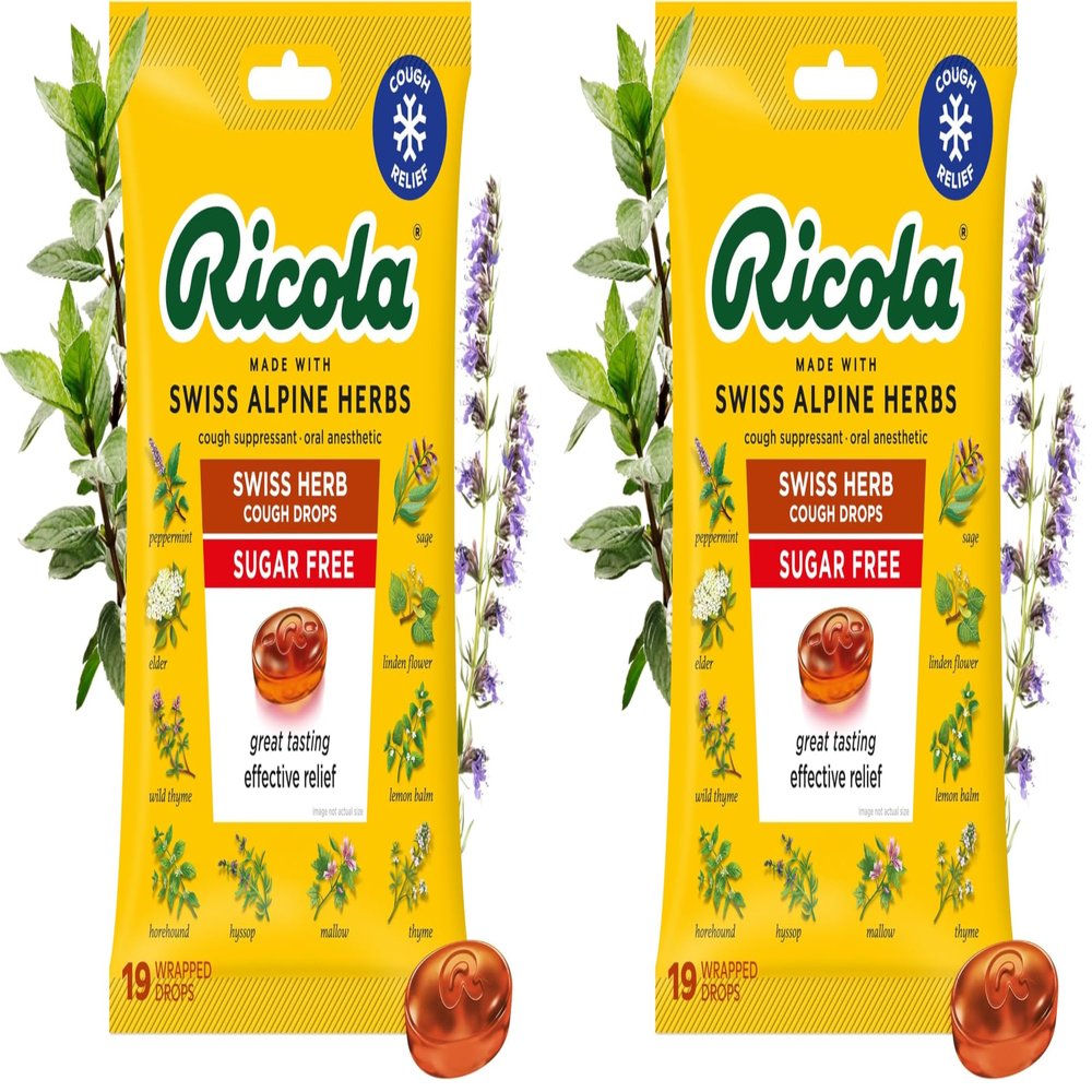 Ricola Sugar Free Swiss Herb Cough Drops, Original, 19 Count (Pack of 2)