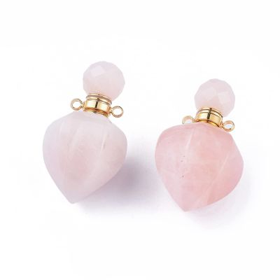 1pc Natural Stone Perfume Bottle Pendant Faceted Gemstone Aromatherapy Essential Oil Hanging Diffuser Vial Ornament for Jewelry Making