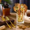 400 Pcs Plastic Silverware Utensils Heavy Duty Cutlery Set Disposable Spoons and Forks Bulk, 200 Pcs Forks and 200 Pcs Spoons for Party Dinners Take out Catering Supplies (Gold) view 3