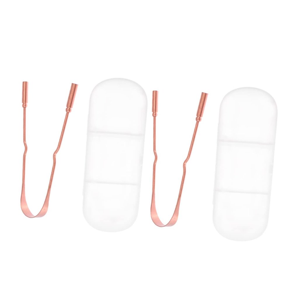 Beavorty 2pcs Tongue Scrapers for Oral Care Ergonomic Copper Brushes Storage Box Practical for Adults Easy to Carry Travel Case for