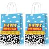 16 Pcs Cartoon Story Party Favor Bags, Cow Pattern Goodie Treat Bags, Blue Sky White Cloud Kraft Paper Candy Gift Bags With Handle for Kids Birthday Party Decorations view 1