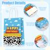 16 Pcs Cartoon Story Party Favor Bags, Cow Pattern Goodie Treat Bags, Blue Sky White Cloud Kraft Paper Candy Gift Bags With Handle for Kids Birthday Party Decorations view 3