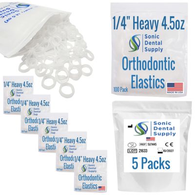 1/4 Inch Orthodontic Elastic Rubber Bands - 500 Pack - Clear Latex Free, Heavy 4.5 Ounce Small Rubberbands, Braces, Dreadlocks Hair Braids, Tooth Gap, Packaging, Crafts - Sonic Dental - Made in USA