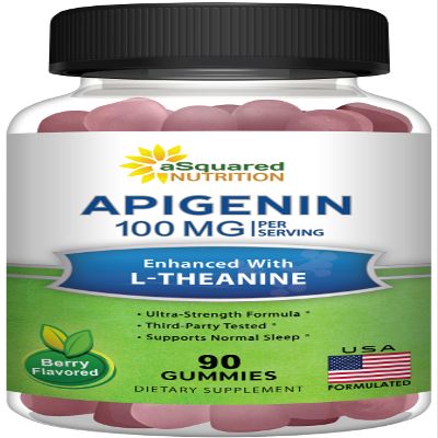 Apigenin 100mg with L-Theanine 100mg Gummies - Apigenin Supplement for Sleep - Natural Extract Gummy Alternative to Capsules, Pills, Powder & Tea - 2 Per Serving