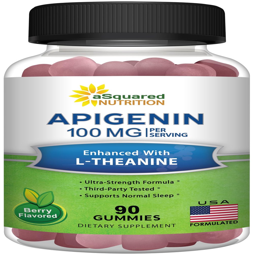 Apigenin 100mg with L-Theanine 100mg Gummies - Apigenin Supplement for Sleep - Natural Extract Gummy Alternative to Capsules, Pills, Powder & Tea - 2 Per Serving