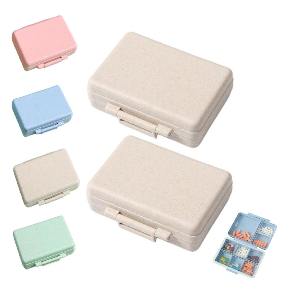 2023 New Daily Pill Organizer, 9 Compartments Portable Sealed Pill Box, Travel Pill Organizer, Waterproof Design Pill Box for Wallet Pocket to Hold Vitamins, Cod Liver Oil & Medications (F-2PC-Beige)