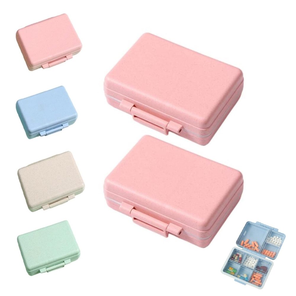 2023 New Daily Pill Organizer, 9 Compartments Portable Sealed Pill Box, Travel Pill Organizer, Waterproof Design Pill Box for Wallet Pocket to Hold Vitamins, Cod Liver Oil & Medications (B-2PC-Pink)