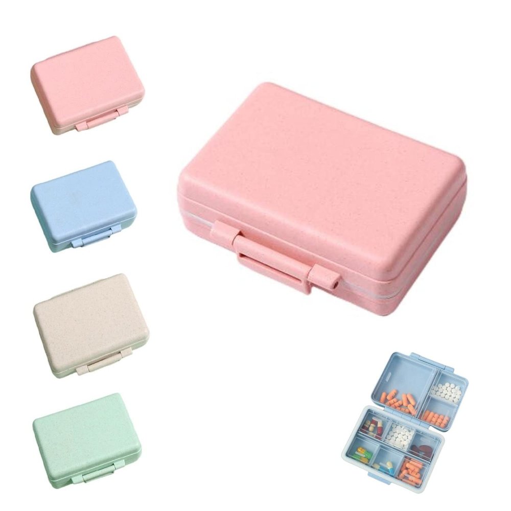 2023 New Daily Pill Organizer, 9 Compartments Portable Sealed Pill Box, Travel Pill Organizer, Waterproof Design Pill Box for Wallet Pocket to Hold Vitamins, Cod Liver Oil & Medications (A-1PC-Pink)