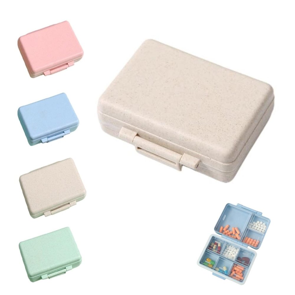 2023 New Daily Pill Organizer, 9 Compartments Portable Sealed Pill Box, Travel Pill Organizer, Waterproof Design Pill Box for Wallet Pocket to Hold Vitamins, Cod Liver Oil & Medications (E-1PC-Beige)