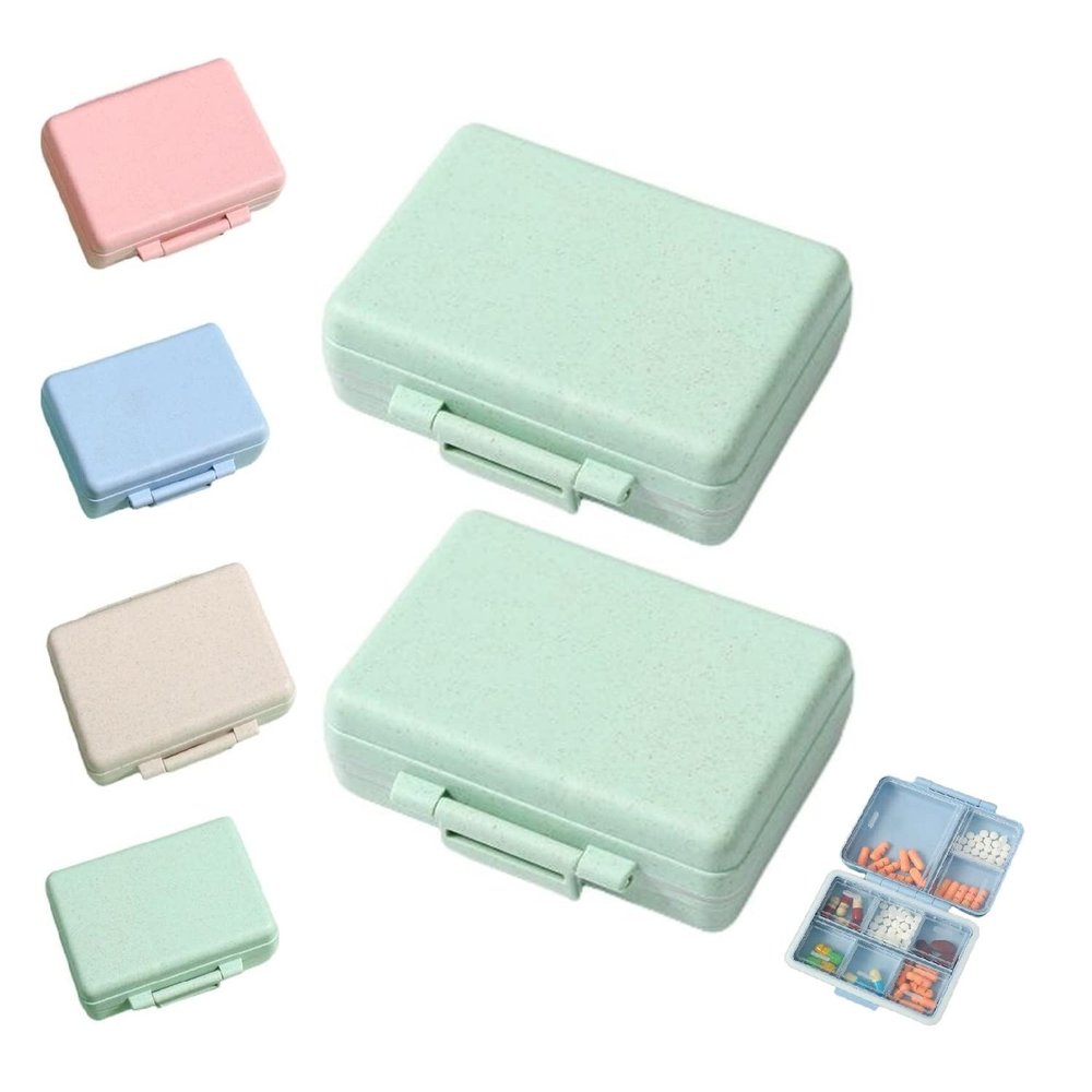 2023 New Daily Pill Organizer, 9 Compartments Portable Sealed Pill Box, Travel Pill Organizer, Waterproof Design Pill Box for Wallet Pocket to Hold Vitamins, Cod Liver Oil & Medications (H-2PC-Green)
