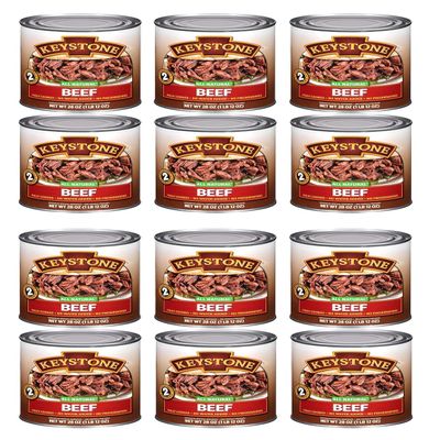 Keystone Meats All Natural Heat and Serve Canned Beef 28 oz Fully Cooked Canned Meat Ready to Eat 5-Year Shelf Life Pantry Staple for Everyday Meals, Emergency Survival Food Made in USA Pack of 12