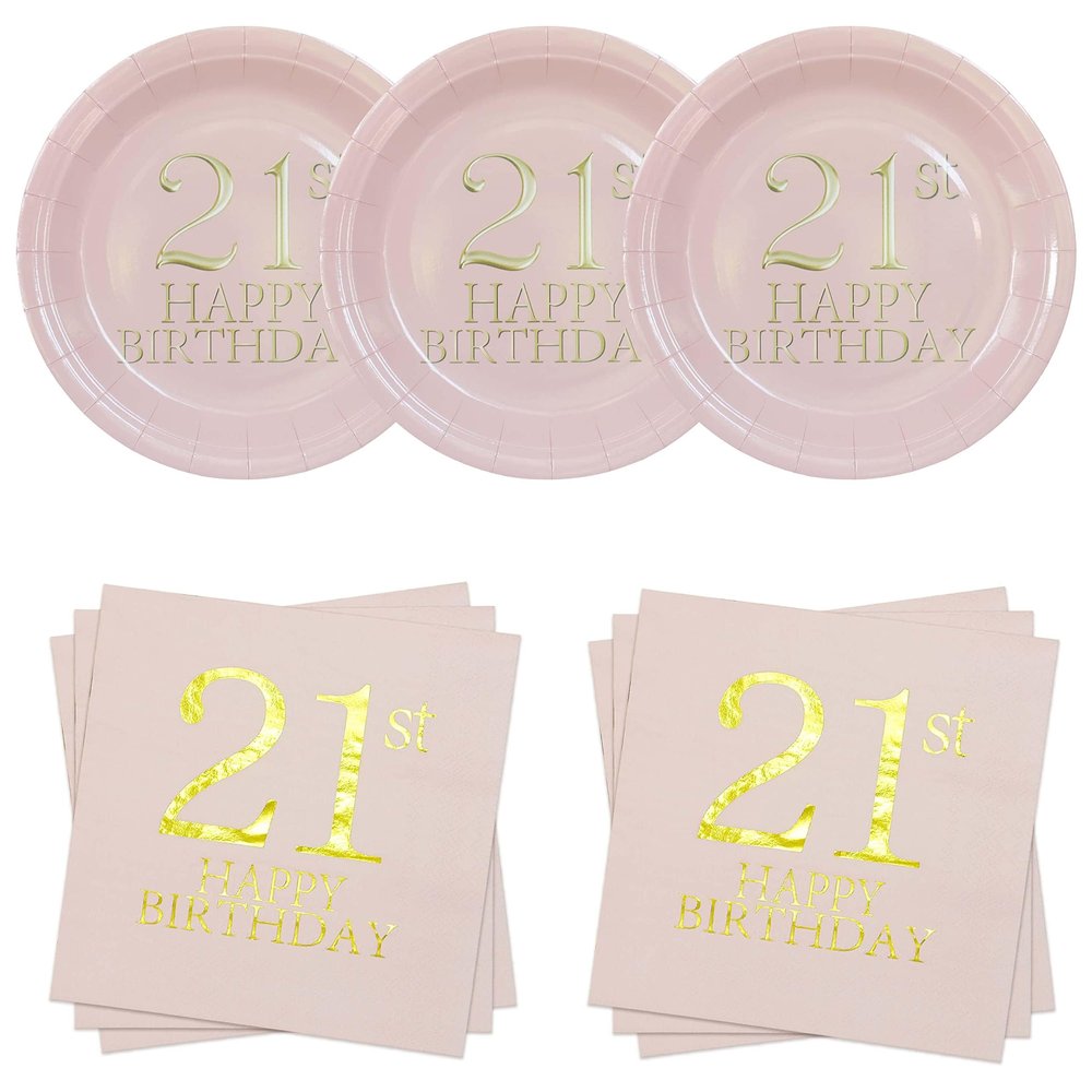 Pandecor Birthday Party Plates and Napkins Party Supplies,Disposable Birthday Party Decorations Set Serve up to 20 Guests (21st)