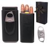 AMANCY Soft Leather Cigar Case - Travel Humidor Accessories with Cutter and Small Humidifier - 3-Finger Portable Cigar Carrying Case, Black view 1