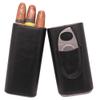 AMANCY Soft Leather Cigar Case - Travel Humidor Accessories with Cutter and Small Humidifier - 3-Finger Portable Cigar Carrying Case, Black view 3