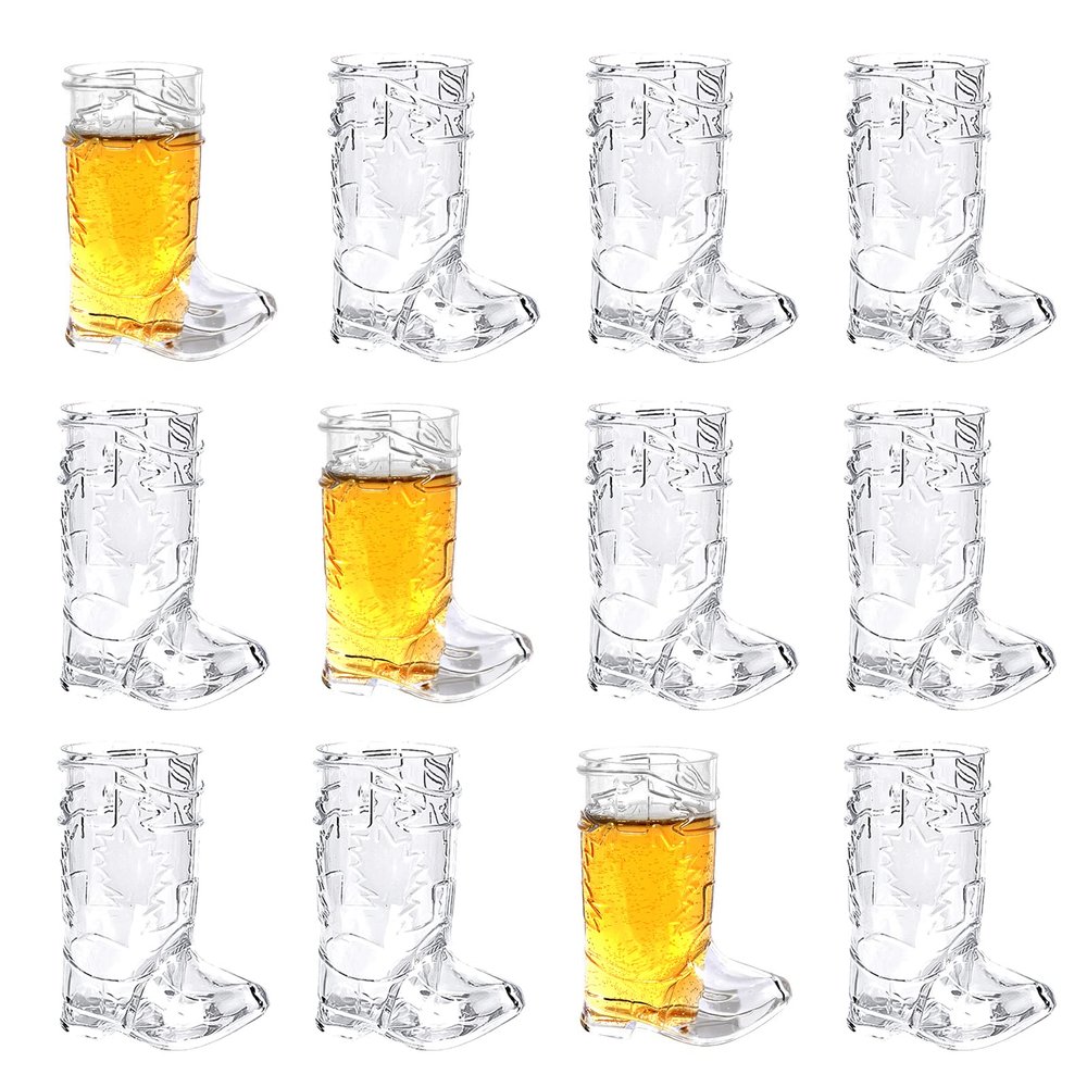 YAXINRUI Cowboy Boot Shot Glasses - 12 Pcs 1 Oz Mini Plastic Cowboy Shot Glasses Boot Cups for Cowboy Theme Parties Decorations, Bachelorette Party Supplies, Wedding and Birthday Mother's Day Decor