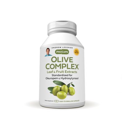 ANDREW LESSMAN Olive Complex - 60 Capsules - Leaf and Fruit Extracts. Standardized for Oleuropein and Hydroxytyrosol to Support Cardiovascular and Immune Health. Small Easy to Swallow Capsules