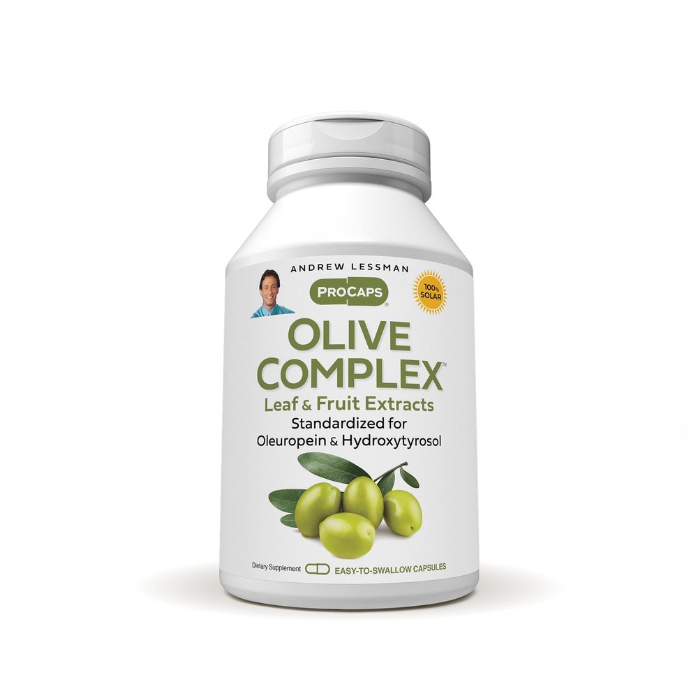 ANDREW LESSMAN Olive Complex - 60 Capsules - Leaf and Fruit Extracts. Standardized for Oleuropein and Hydroxytyrosol to Support Cardiovascular and Immune Health. Small Easy to Swallow Capsules