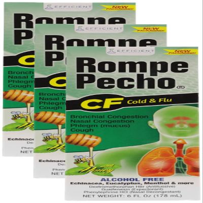 ROMPE PECHO CF, Cold and Flu Syrup, 6 FL Oz, Bottle (Pack of 3)