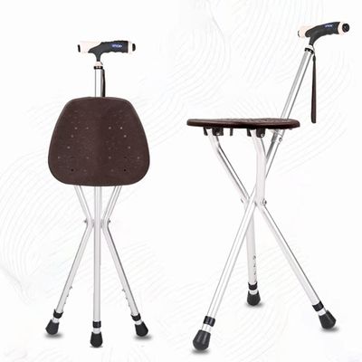 KADEUX Folding Cane Seat Travel Walking Cane, Adjustable Cane Stool Chair, Led Walking Cane Seat Seniors Crutch Chair, Seat Cane for Mother Father Gift (Color : Silver)