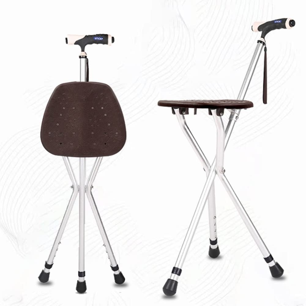  KADEUX Folding Cane Seat Travel Walking Cane, Adjustable Cane Stool Chair, Led Walking Cane Seat Seniors Crutch Chair, Seat Cane for Mother Father Gift (Color : Silver)
