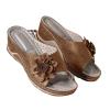 3D Floral Cutout Women's Leather Soft Insole Orthopedic Arch Support Sandals, Retro Bohemian Wedge Slippers, Suede Moccasins. (Brown,8) view 1