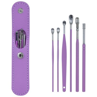 1 Pack 6 Pcs Ear Wax Removal Kit, Ear Pick Earwax Removal Tool, Ear Cleaning Kit, Ear Cleaner (Purple) (1)