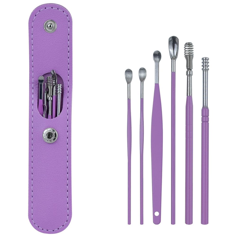 1 Pack 6 Pcs Ear Wax Removal Kit, Ear Pick Earwax Removal Tool, Ear Cleaning Kit, Ear Cleaner (Purple) (1)