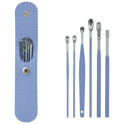 1 Pack 6 Pcs Ear Wax Removal Kit, Ear Cleaning Kit, Ear Pick Earwax Removal Tool, Ear Cleaner (Blue) (1)