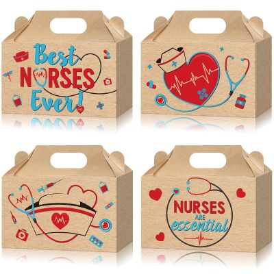 Lallisa 24 Pcs Nurse Gifts Box Nurse Party Paper Box Thank You Nurse Ever Candy Treat Boxes Medical Nursing RN Graduation Box for Healthcare Worker Nurse Appreciation Gift School Office Party(Brown)