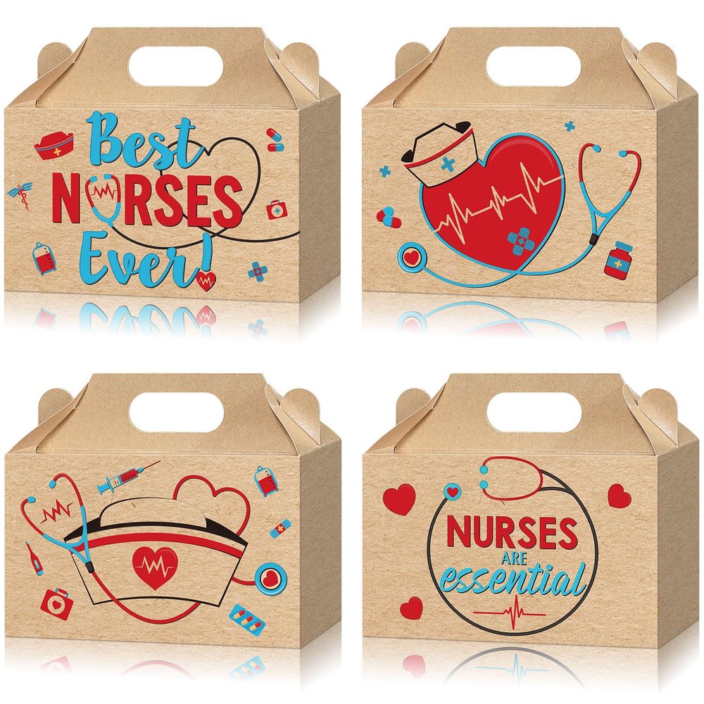 Lallisa 24 Pcs Nurse Gifts Box Nurse Party Paper Box Thank You Nurse Ever Candy Treat Boxes Medical Nursing RN Graduation Box for Healthcare Worker Nurse Appreciation Gift School Office Party(Brown)