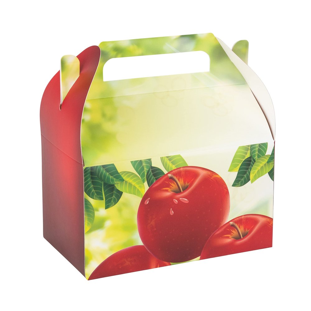 Hammont Easy Assemble Apple Themed Gable Boxes - 10 Pack, Cookie Box for Gift Giving, Baby Shower and Birthday Party Favors - 6.25x3.75x3.5 Inches