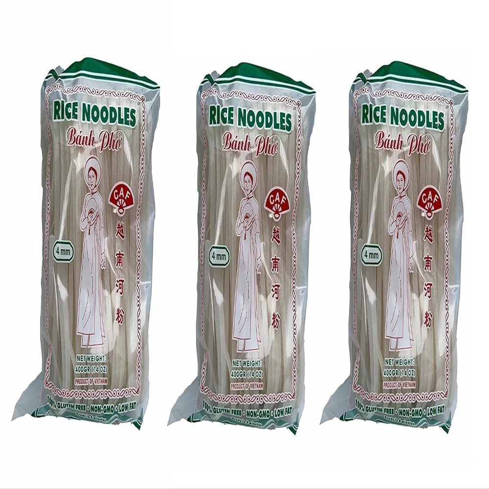 CAF Premium Rice Noodles Gluten-Free Banh Pho Rice Sticks for Pho, Pad Thai & Stir-Fry 14 Ounce, 4mm (Pack of 3) Vietnamese & Thai Style Rice Noodles