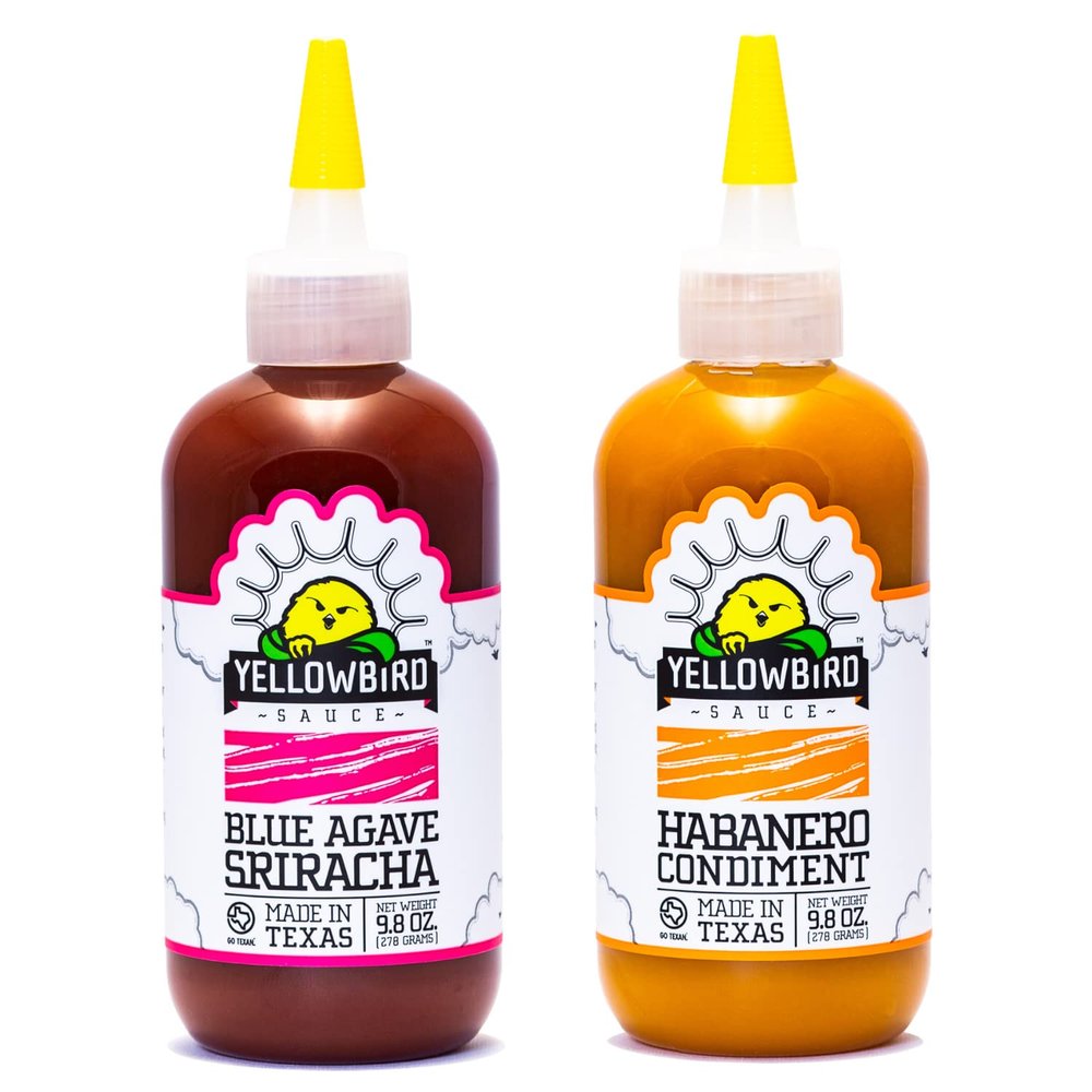 Blue Agave Sriracha & Habanero Hot Sauce Bundle by Yellowbird - Includes 1x Blue Agave Sriracha(9.8oz) and 1x Habanero Hot Sauce(9.8oz) - Plant-Based, Gluten Free, Non-GMO - Homegrown in Austin