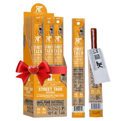 Righteous Felon Meat Sticks | 100% Pork Sticks | Keto, Gluten-Free, Low Sugar, High Protein Healthy Snacks | Valentines Day Jerky Gifts for Men | Street Taco Pork Sticks, 24 Count