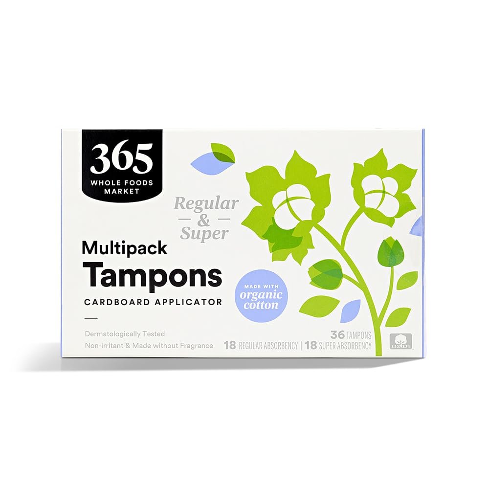 365 by Whole Foods Market, Tampons with Cardboard Applicators, Multipack (Regular & Super Absorbency), Made with Organic Cotton, Unscented, 36 Count