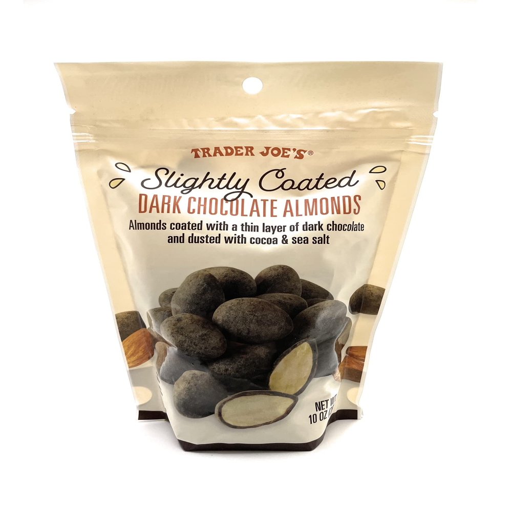 Trader Joes Dark Chocolate Almonds Slightly Coated with Dark Chocolate, Cocoa & Sea Salt 10 Oz  (Pack of 1)