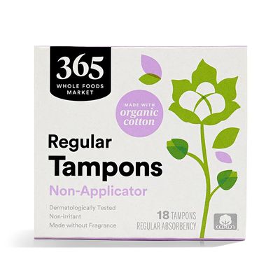 365 by Whole Foods Market, Non-Applicator Tampons, Made with Organic Cotton, Regular Absorbency, Unscented, 18 Count