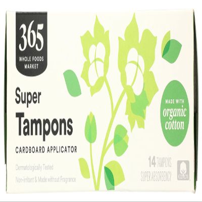 365 by Whole Foods Market, Tampons with Cardboard Applicators, Super Absorbency, Made with Organic Cotton, Unscented, 14 Count