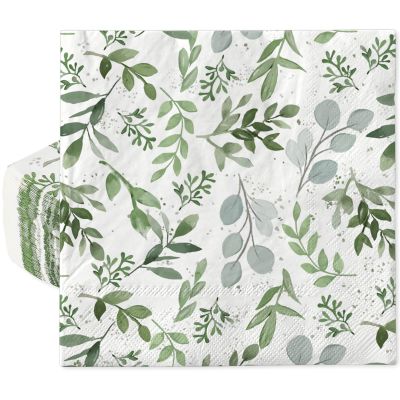 AnyDesign 80Pcs Greenery Eucalyptus Paper Napkins Disposable Green Leaves Luncheon Napkin Spring Guest Napkins Plants Dessert Dinner Hand Napkin for Birthday Wedding Baby Shower Supplies, 6.5 x 6.5 In
