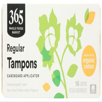 365 by Whole Foods Market, Tampons with Cardboard Applicators, Regular Absorbency, Made with Organic Cotton, Unscented, 16 Count