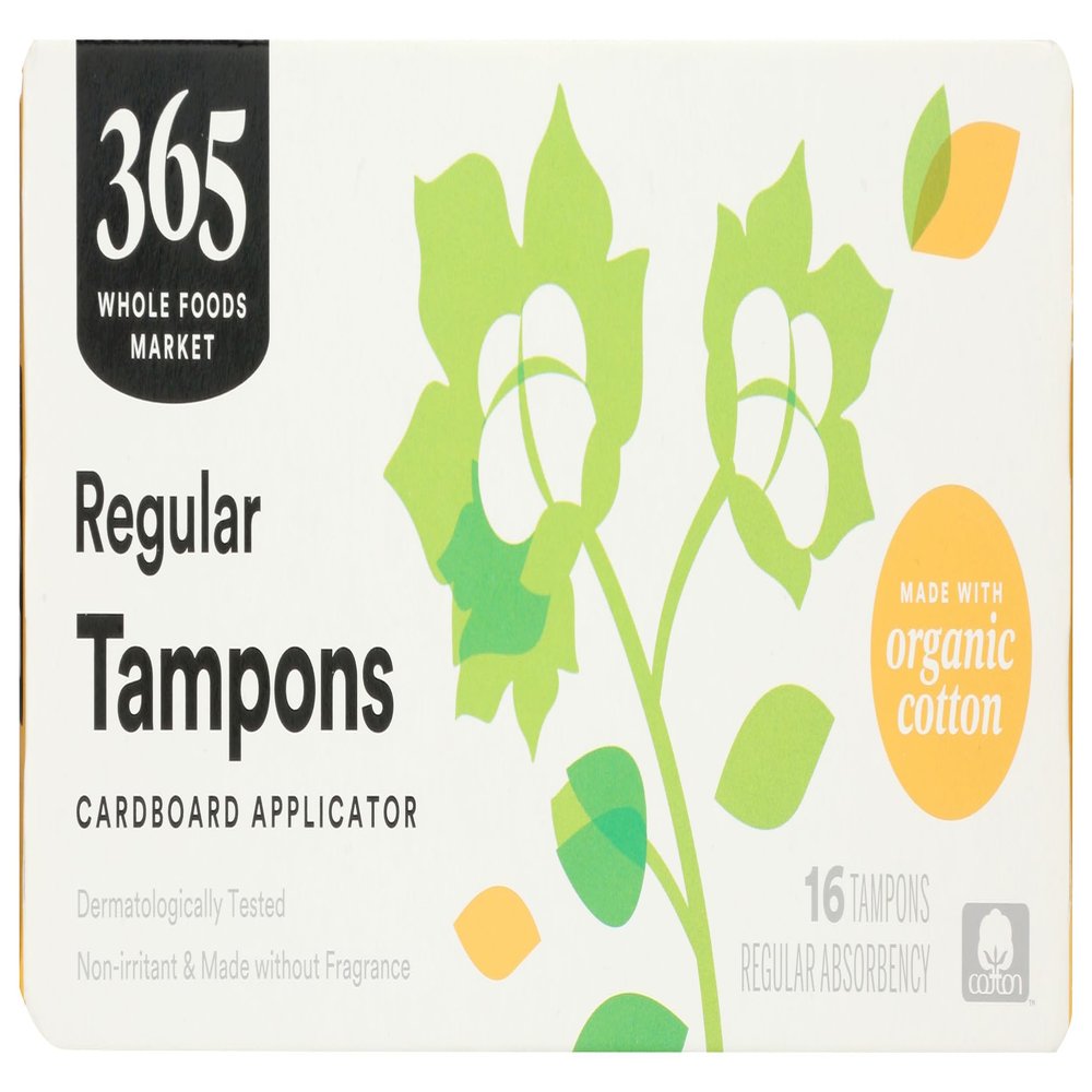 365 by Whole Foods Market, Tampons with Cardboard Applicators, Regular Absorbency, Made with Organic Cotton, Unscented, 16 Count