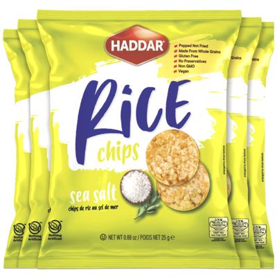 Haddar Multigrain Super Thin Rice Chips with Sea Salt .88oz (5 Pack) | All Natural, Gluten Free, Popped Not Fried, No Preservatives, Vegan, Kosher for Passover