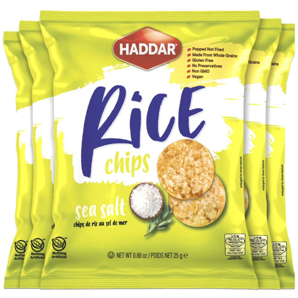 Haddar Multigrain Super Thin Rice Chips with Sea Salt .88oz (5 Pack) | All Natural, Gluten Free, Popped Not Fried, No Preservatives, Vegan, Kosher for Passover
