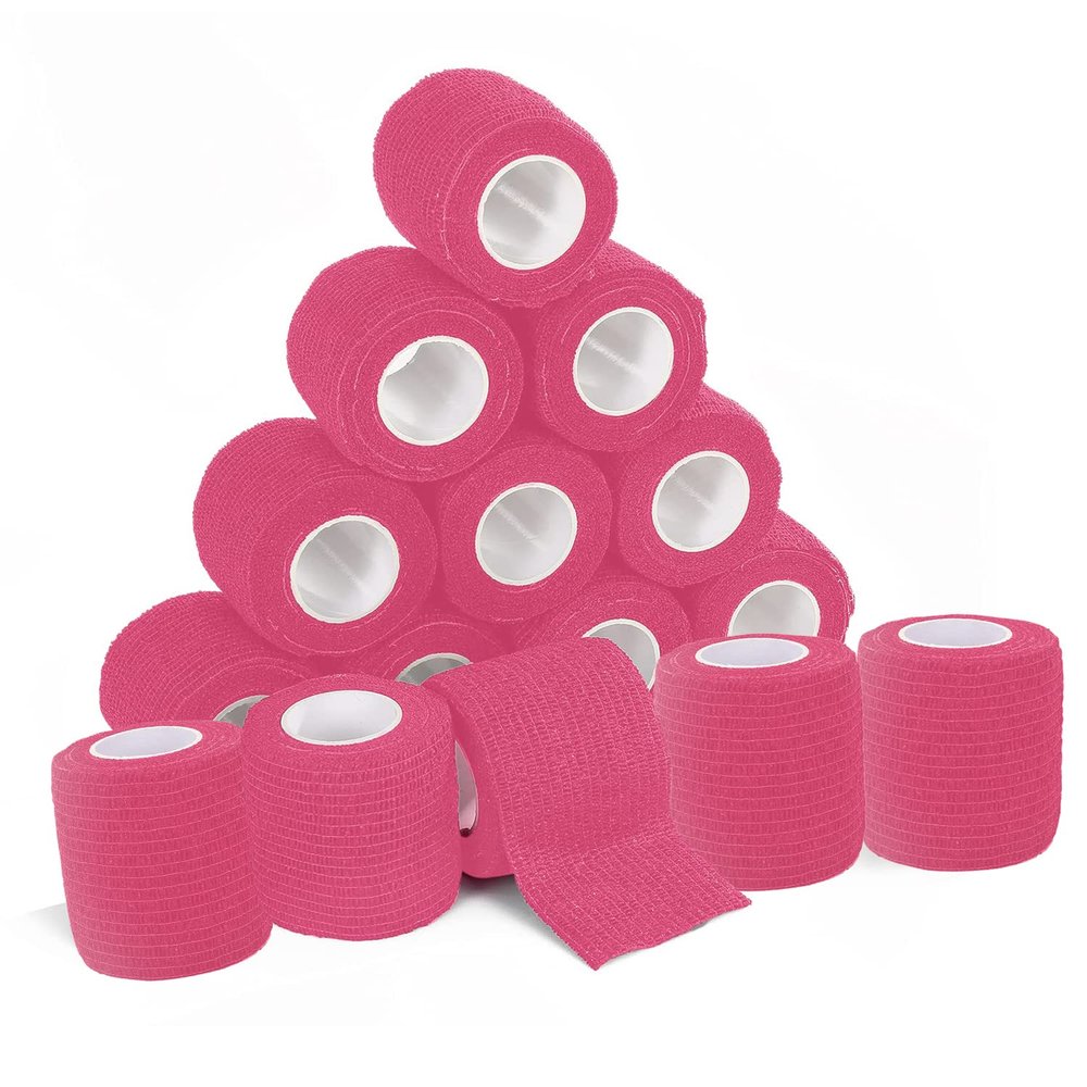 Kingwei 15 Pack 2 Inches X 5 Yards Self Adherent Cohesive Wrap Bandages,First Aid Tape,Elastic Self Adhesive Tape, Athletic,Sports wrap Tape,Bandage Wrap for Sports,Wrist,Pink Colour Athletic Tape
