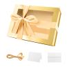 PACKQUEEN Gold Gift Box with Window, 9x6.5x3.8 Inches, Clear Gift Box for Present Contains Ribbon, Card, Bridesmaid Proposal Boxes with Magnetic Lid (Glossy Gold) view 1